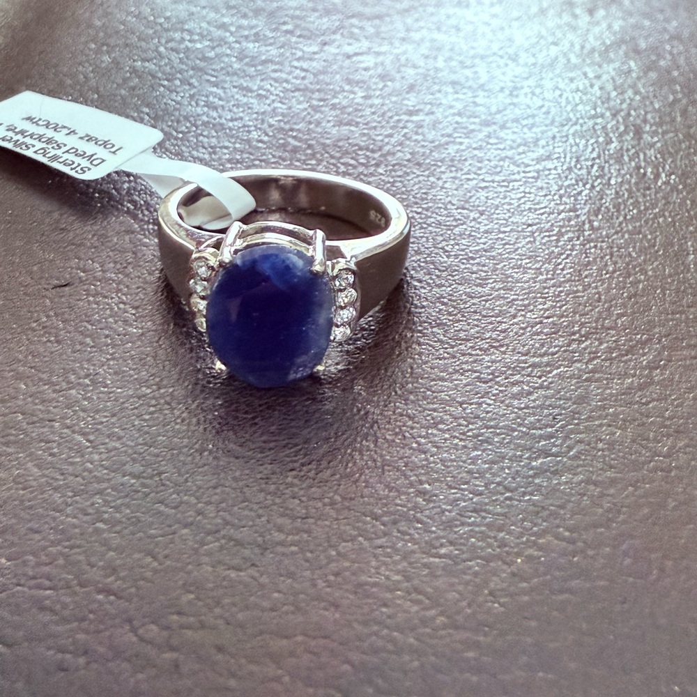 Size 6 1/2 Silver Ring with Dyed Sapphire and White Topaz